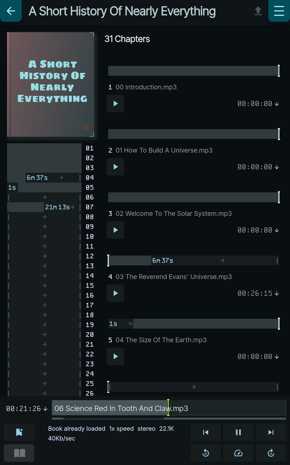 Playing book with visual chapter progress