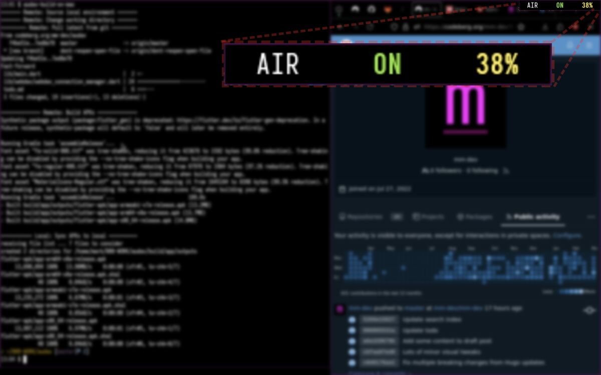 Monitoring script in a tiny floating window with close-up